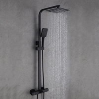 Ensemble de robinetterie de douche thermostatique pour salle de bain en laiton noir, avec bec de baignoire et mitigeur de baignoire