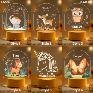 Personalized Name ABS Base Wood-look Color Printing Uv Acrylic Led Adorable Animal Children's Gift - Product Image 3
