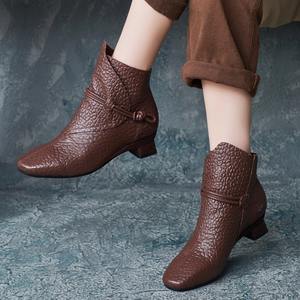 Botas de Mujer de Piel Auténtica, Estilo Retro, Impermeables, hasta la Rodilla, con Forro de Piel de Vaca, Suela Suave, Estilo Británico - Product Image 2