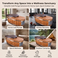 PLOUTARA Bain de glace isolé moderne avec revêtement en acier inoxydable 304 et couvercle en bois, pour récupération sportive Balboa, usage domestique, salle de sport et spa