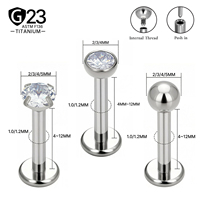 JiaXin ASTM F136 Titane à filetage interne, piercing labret à enfiler, boucle d'oreille, piercing de lèvre avec zircon cubique, bijoux de piercing corporel pour femme