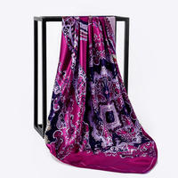 Foulard ethnique en satin de soie imprimé floral cachemire 90x90cm, design personnalisé, doux pour la peau, avec dentelle DMS DMS-PS307