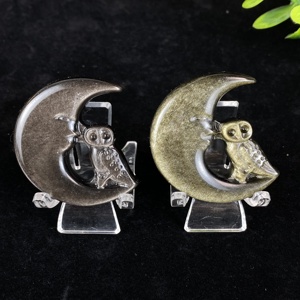 Artesanía de Obsidiana Dorada y Plateada de Alta Calidad, Tallada en Forma de Búho Lunar, Ojo de Dragón, para Decoración con Cristales Energéticos, Regalo - Product Image 4