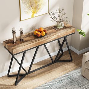 <span class=keywords><strong>Table</strong></span> <span class=keywords><strong>console</strong></span> de ferme moderne avec base en métal unique pour entrée et foyer en bois <span class=keywords><strong>Table</strong></span> d'appoint pour canapé de style industriel - Product Image 4