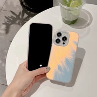 Bunte Farbverlauf Laser Feather Phone Case für iPhone 16 15 14 13 12 Pro Max Hard PC Schutz Aurora Full Cover