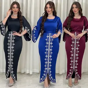 AB322 orta doğu kadın elbise arap Dubai robe moda elmas çivili kadınsı saten abiye