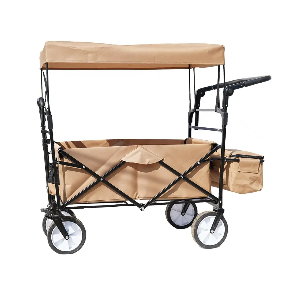 Wagon pliant de pique-nique avec grandes roues et auvent, chariot utilitaire pliable pour enfants