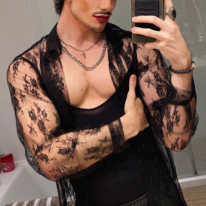 Discothèque Sexy <span class=keywords><strong>Style</strong></span> Hommes Transparent S Rt-<span class=keywords><strong>chemise</strong></span> à manches Street P to Trend <span class=keywords><strong>Chemise</strong></span> à manches longues - Product Image 3
