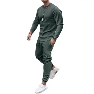 Abbigliamento sportivo Casual da uomo 2 pezzi tuta da Jogging da corsa Logo personalizzato maglietta a maniche lunghe in bianco pantaloni da tuta da uomo