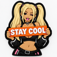Badge personnalisé en PVC avec slogan 'Stay Cool' et motif 'Anime Girl' pour vestes, sacs à dos, casquettes, streetwear et accessoires de mode AWELLS