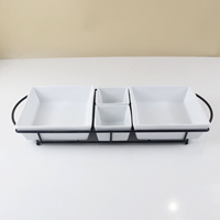 Ensemble de plateaux de service modernes en céramique blanche avec support en métal noir – Plateau à apéritifs pour la maison, la cuisine, les fêtes, les buffets et les hôtels