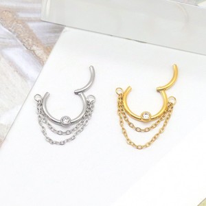 <b>Double</b> Chain <b>Nose</b> <b>Ring</b> With Zircon Inlay Stainless Steel Piercing Jewelry Gold Color Geometric Design For Gift - Product Image 3