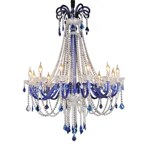 European Style Home Banquet Hall Living Room Blue Crystal Chandelier Bar Cafe Decoration Lamp Luxury Church Corridor Candle Lamp