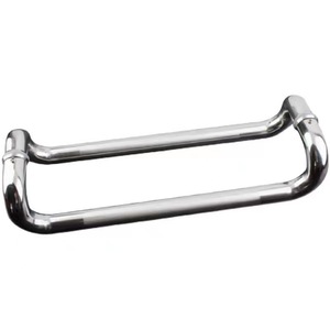 Poignée de porte en verre, acier inoxydable, encadrée, pied incliné décalé, tube rond, épaisse, moderne et simple - Product Image 1