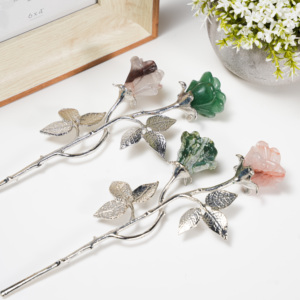 Cristal Curativo Natural en Forma de Rosa con Rama Plateada, Cuarzo Rosa/Sodalita/<span class=keywords><strong>Aventurina</strong></span> para Decoración - Product Image 2