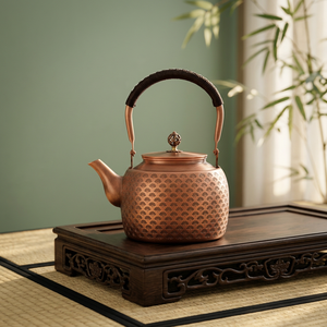 Traditional Chinese Metal Tea Kettle With <b>Lid</b> And Handle Bronze Patterned Design - Product Image 2