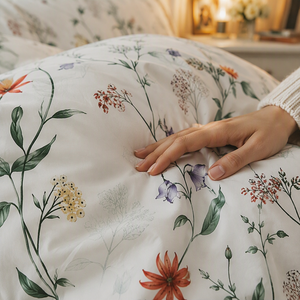 Juego de Ropa de Cama de Algodón con Diseño de Libélulas y Flores Silvestres, Funda de Edredón con Rayas Florales, para Venta al por Mayor y Dropshipping en la UE, 3 Piezas - Product Image 4
