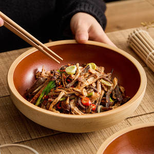 Bol à salade créatif <span class=keywords><strong>en</strong></span> <span class=keywords><strong>terre</strong></span> <span class=keywords><strong>cuite</strong></span> rouge avec glaçure mate intérieure et extérieur brut, <span class=keywords><strong>plat</strong></span> de service profond pour la vaisselle de restaurant - Product Image 4