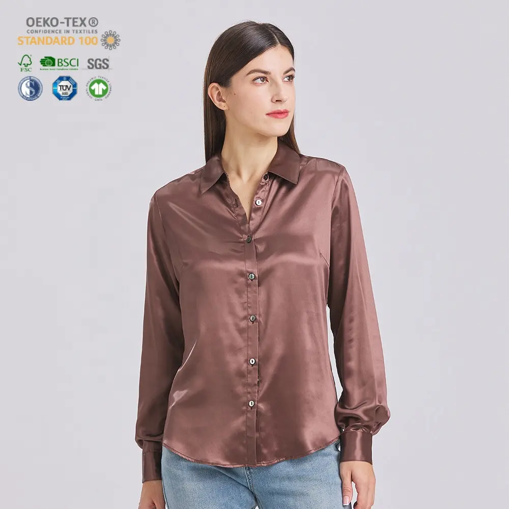 Camisa de seda de morera 100% con botón para mujer blusa tamaño personalizado