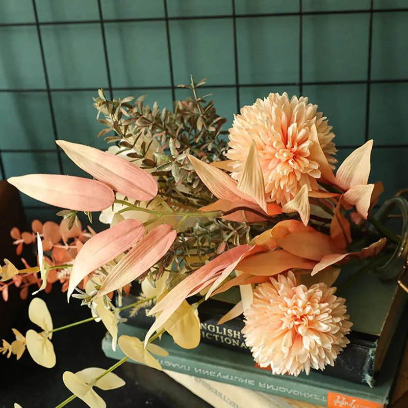 Yeni varış dekoratif mini yapay şakayık çiçek kurutulmuş çiçek düğün buketi
