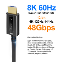 Premium HDMI 2.1 AM-AM AOC (boîtier intégré) Câble HDMI à fibre optique 8K, 48Gbps prend en charge HDCP 2.3/HDR10/EDID/CEC/DDC/ARC/eARC.