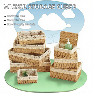 Hand-Woven Paper Rope Nesting Wicker Storage Bins Flexible Square <strong>Cube</strong> Organizers Liner for Home Decor Shelf Organizing <strong>Rattan</strong> - Product Image 2