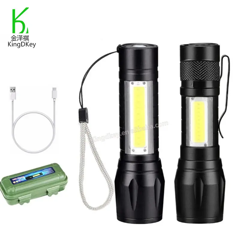 AB-080 rechargeable Strong Light Flashlight LED Outdoor Zoom USB Working Light COB Mini Flashlight keychain