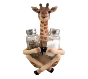 长颈鹿动物支架盐和胡椒瓶套装 (3件) | 厨房和配件家居装饰 |