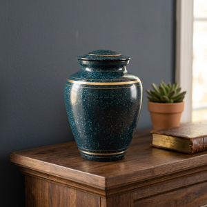 Black Brass European Style Modern High Capacity Cremation Urn Gold Band Metal Keepsake <b>Casket</b> <b>for</b> Memorial Table Decor <b>Ashes</b> - Product Image 1