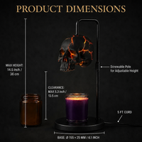 Lampe chauffe-cire électrique gothique en forme de crâne, brûleur d'arômes artisanal en résine et métal, avec minuterie, variateur d'intensité, hauteur réglable, prise UE