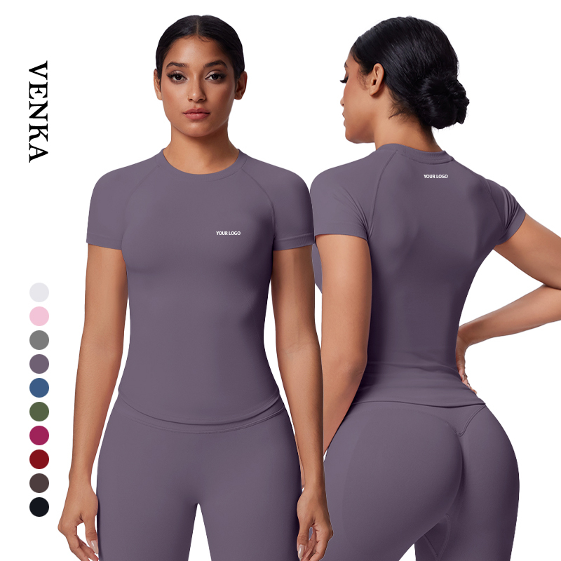 New Women's Quick Dry Seamless Fitness Gym Tank Top Slim Fit Breathable Athletic Wear Round Neck Ladies Sports Yoga T Shirt