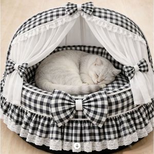 Cama <span class=keywords><strong>para</strong></span> Mascotas Aislante y Transpirable, con Encaje Rojo, Diseño a Cuadros Marrón, Protección <span class=keywords><strong>para</strong></span> las Cuatro Estaciones, Universal <span class=keywords><strong>para</strong></span> <span class=keywords><strong>Perros</strong></span> y Gatos Pequeños y Medianos - Product Image 4