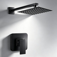 Système de douche thermostatique encastré en laiton avec fonction pluie et massage, finition noir mat, design moderne, mural, pour salle de bain de villa