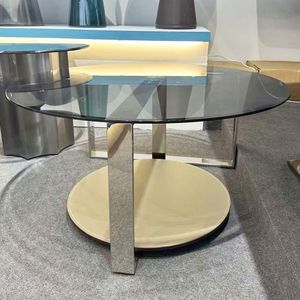 <span class=keywords><strong>Mesa</strong></span> de cristal Foshan, muebles para sala de estar, <span class=keywords><strong>mesa</strong></span> de <span class=keywords><strong>centro</strong></span> redonda, Base SS, <span class=keywords><strong>mesa</strong></span> de té <span class=keywords><strong>baja</strong></span> de dos niveles, salón de vidrio templado - Product Image 5