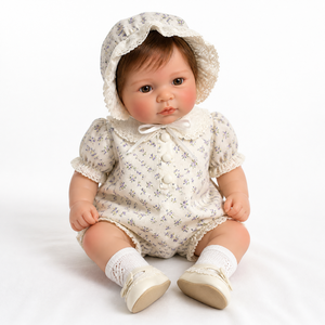 Ensemble Barboteuse Vintage à Motifs Floraux pour <span class=keywords><strong>Poupée</strong></span> <span class=keywords><strong>Reborn</strong></span> 43cm, Bonnet en Coton et Dentelle, Chaussettes, Chaussures Mary Jane à Semelle Souple, Tenues Personnalisées OEM/ODM - Product Image 4