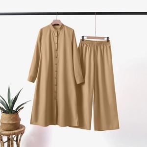 Completo due pezzi musulmano medio-est asiatico in tinta unita Cardigan <span class=keywords><strong>donna</strong></span> a maniche lunghe primavera e autunno - Product Image 5