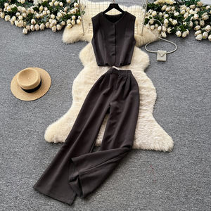 Femmes dames <span class=keywords><strong>pas</strong></span> <span class=keywords><strong>cher</strong></span> 2 pièces ensemble rétro automne tenue sans manches gilet avec taille haute <span class=keywords><strong>pantalon</strong></span> fuselé décontracté <span class=keywords><strong>Chic</strong></span> deux pièces ensemble - Product Image 3