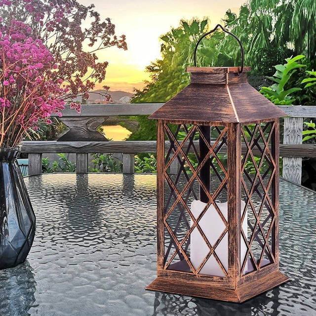 Warm Yellow Flameless Solar Candle Lanterns Lamp Outdoor Solar Ambient Table Light for Yard