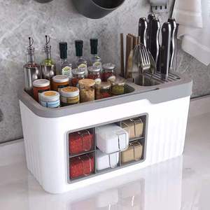 Estantes para Condimentos con 6 Compartimentos, Estuche Transparente para el Hogar sin Necesidad de Taladrar, Tarro para Condimentos con Cuchara y Tapa para Sal, Pimienta y Pimentón - Product Image 3