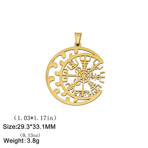 MyshapeバイキングコンパスVegvisirペンダント三日月のお守りサークルステンレス鋼ジュエリー用チャーム北欧ギフト - Product Image 3