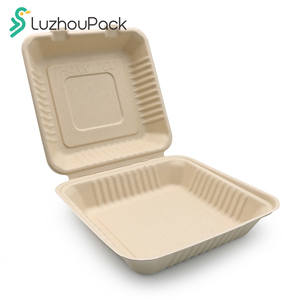 Fully Biodegradable Takeout Lunch Box Two Compartment Clamshell Microwave Safe Sugar Cane Disposable Bento Box
