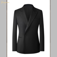 Setelan Jas Pria Slim Fit Bahan TR 2 Potong Warna Hitam Single Breasted 1-Kancing Kerah Runcing untuk Bisnis dan Pernikahan