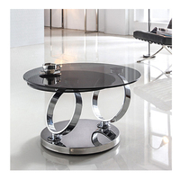 Table basse ronde de luxe avec plateau en verre trempé et base en acier inoxydable à double anneau, table de salon minimaliste et élégante