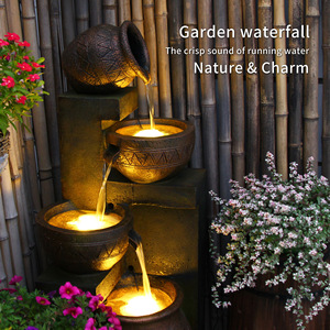 Fuente de agua de resina Chunshan para decoración de jardín exterior con luz LED, cascada de 3 niveles para patio, jardín y paisajismo. - Product Image 1