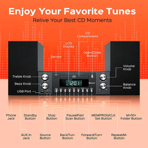 Con radio FM Bluetooth, reproductor de CD, sistema estéreo, altavoz potente de 50w con control de graves/agudos - Product Image 5