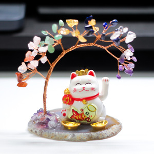 All Omi Lucky Cat <b>Crystal</b> <b>Tree</b> Yellow Painted Round Home Decoration Collectible Gift - Product Image 4