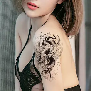anker en bloem tattoo Suppliers-Grote Realistische Kleurrijke Tijdelijke Tattoos Half Arm Mouw Tijger Leeuw Fake Tattoo Bloem Kompas Anker Voor Vrouwen Mannen