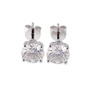 Woman Earring Jewelry Synthetic 6.5mm DEF Round Moissanite Diamond Setting 18k White Gold Earring Studs