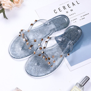 <span class=keywords><strong>Metal</strong></span> Decoração Branco Fácil Desgaste Femme <span class=keywords><strong>Flat</strong></span> Ladies Slides Transparente Geléia Sandálias Para As Mulheres 2024 - Product Image 1