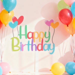 Decoración de Pastel de Cumpleaños Acrílica Impresa Ins <span class=keywords><strong>Fengcai</strong></span>, Adornos de Pastel de Cumpleaños Coloridos UV Directamente del Fabricante - Product Image 2